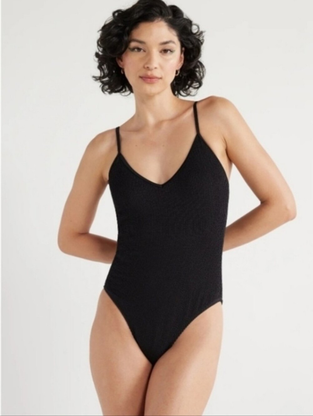 No Boundaries Juniors One Piece Black Crinkle Textured Swimsuit NWT - Picture 1 of 12